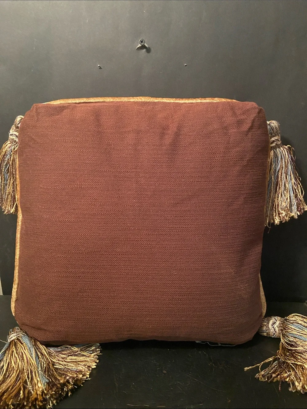 Eastern Accents Embroidered Gold Decorative Throw Pillow with Tassels 12”